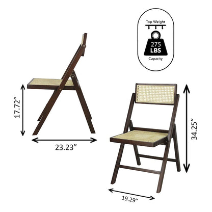 Sedia pieghevole Olivier Mid-Century Vintage in legno e rattan con schienale regolabile, (set da 2) di JONATHAN Y