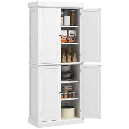 Dispensa da cucina da 72,5", mobile indipendente con 4 ante e ripiani regolabili per sala da pranzo, MDF