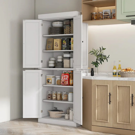 Dispensa da cucina da 72,5", mobile indipendente con 4 ante e ripiani regolabili per sala da pranzo, MDF