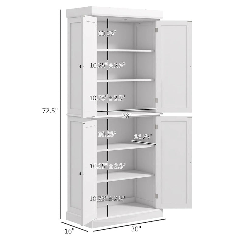 Dispensa da cucina da 72,5", mobile indipendente con 4 ante e ripiani regolabili per sala da pranzo, MDF