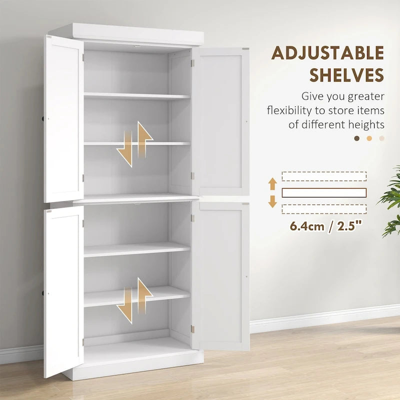 Dispensa da cucina da 72,5", mobile indipendente con 4 ante e ripiani regolabili per sala da pranzo, MDF