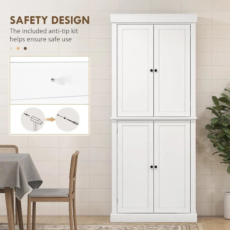 Dispensa da cucina da 72,5", mobile indipendente con 4 ante e ripiani regolabili per sala da pranzo, MDF