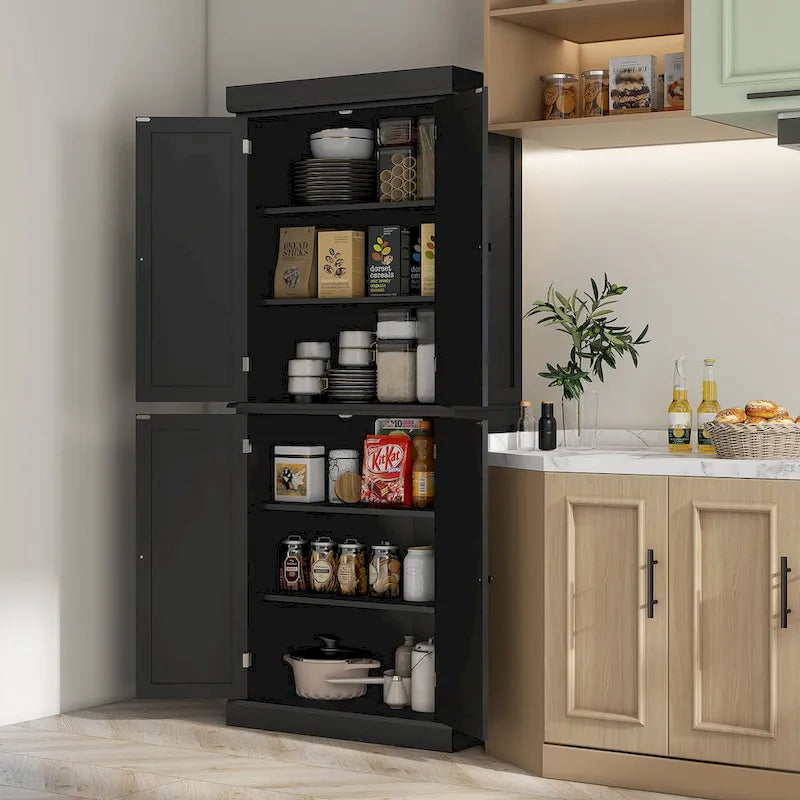 Dispensa da cucina da 72,5", mobile indipendente con 4 ante e ripiani regolabili per sala da pranzo, MDF