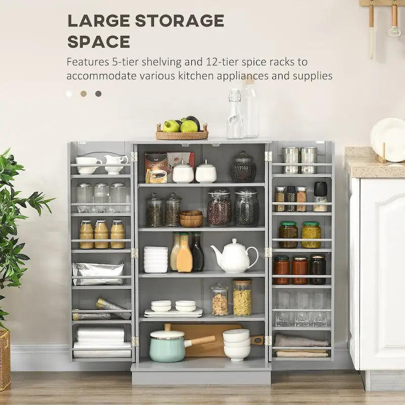 Dispensa da cucina da 72,5", mobile indipendente con 4 ante e ripiani regolabili per sala da pranzo, MDF