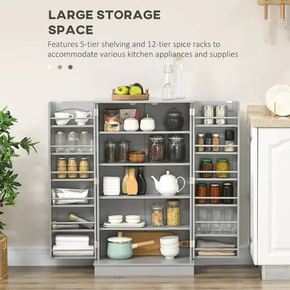 Dispensa da cucina da 72,5", mobile indipendente con 4 ante e ripiani regolabili per sala da pranzo, MDF