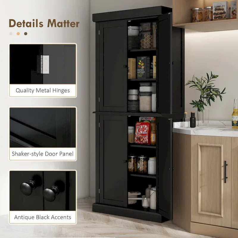 Dispensa da cucina da 72,5", mobile indipendente con 4 ante e ripiani regolabili per sala da pranzo, MDF