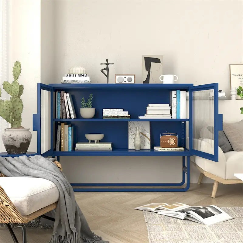Elegante credenza con ante in vetro temperato e 2 ante in vetro scanalato