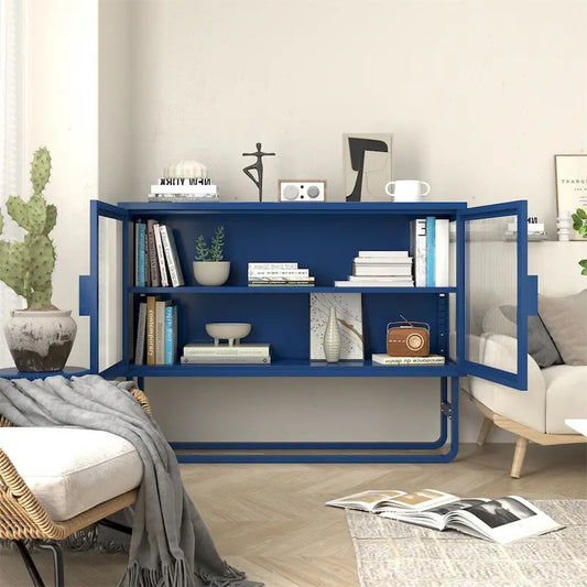 Stylish Tempered Glass Cabinet Credenza with 2 Fluted Glass Doors