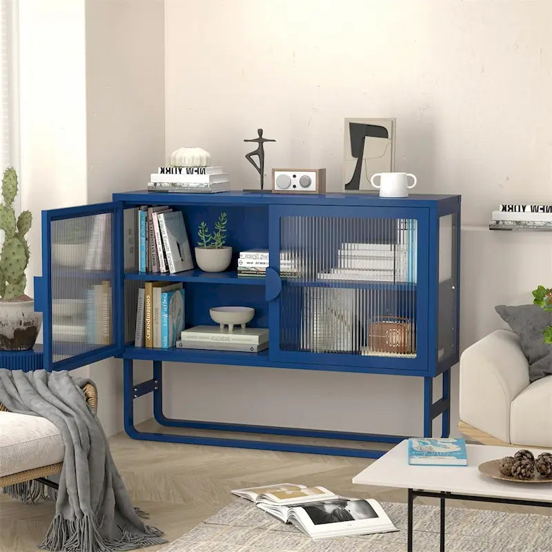 Elegante credenza con ante in vetro temperato e 2 ante in vetro scanalato