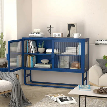 Elegante credenza con ante in vetro temperato e 2 ante in vetro scanalato