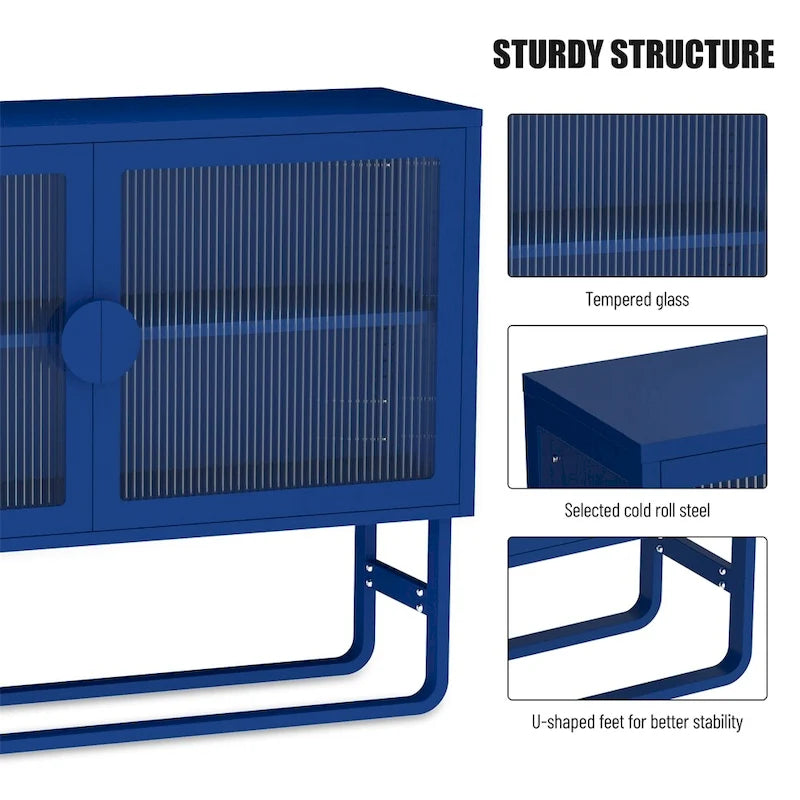 Elegante credenza con ante in vetro temperato e 2 ante in vetro scanalato