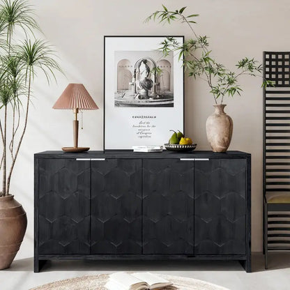 Credenza a buffet in legno a 4 ante stile rustico