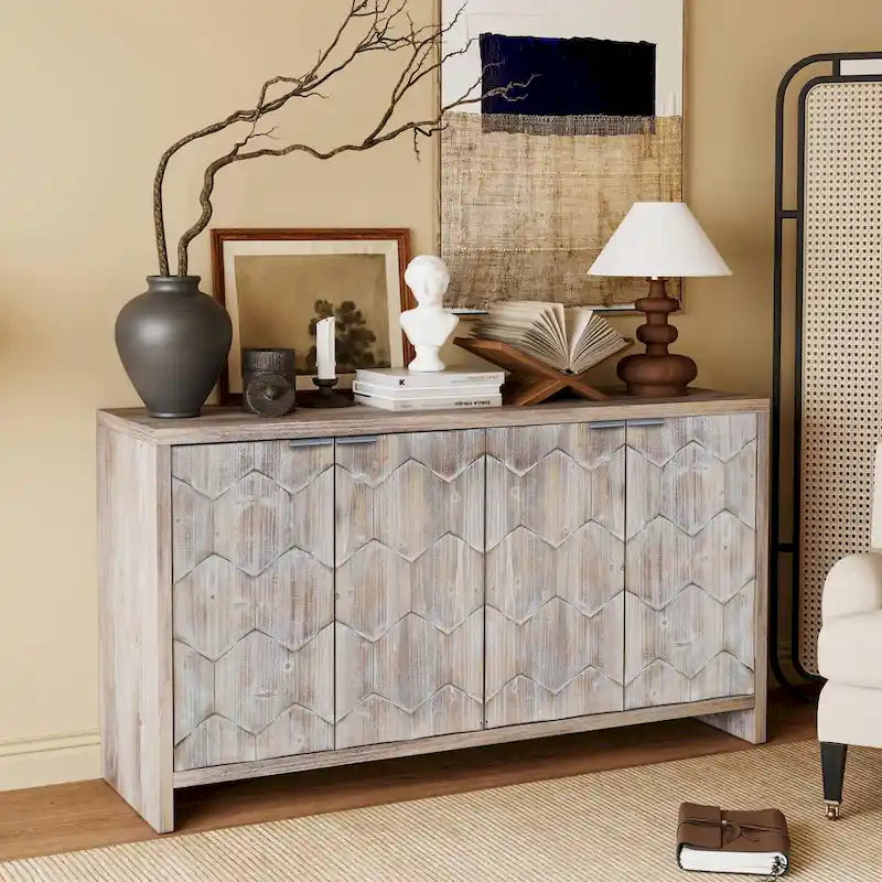 Credenza a buffet in legno a 4 ante stile rustico