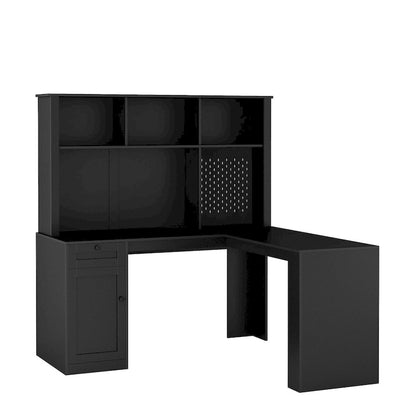 Scrivania a L con caricatore, scrivania per computer con cassetti, libreria e mobile pensile con luce a LED, scrivania angolare moderna, scrivania per ufficio domestico