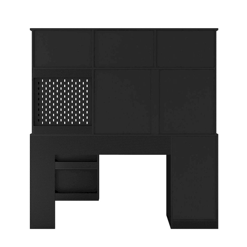 Scrivania a L con caricatore, scrivania per computer con cassetti, libreria e mobile pensile con luce a LED, scrivania angolare moderna, scrivania per ufficio domestico