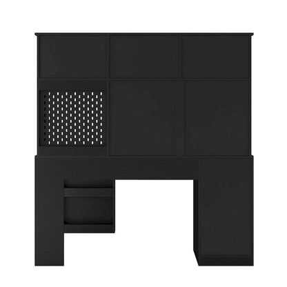 Scrivania a L con caricatore, scrivania per computer con cassetti, libreria e mobile pensile con luce a LED, scrivania angolare moderna, scrivania per ufficio domestico