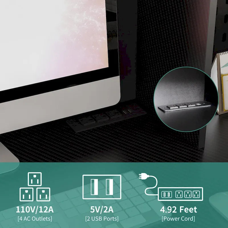Scrivania a L con caricatore, scrivania per computer con cassetti, libreria e mobile pensile con luce a LED, scrivania angolare moderna, scrivania per ufficio domestico