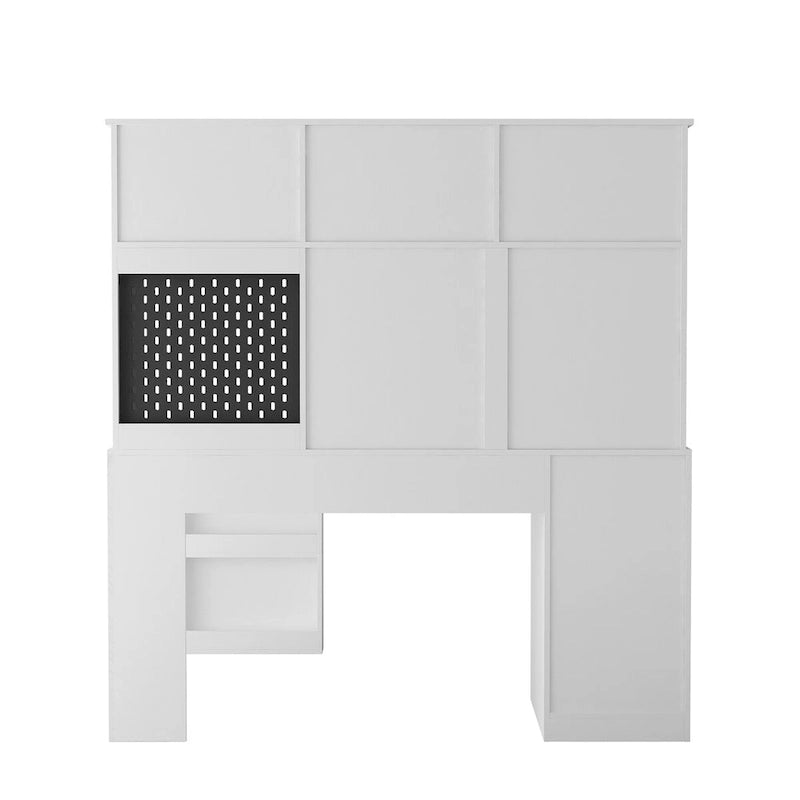 Scrivania a L con caricatore, scrivania per computer con cassetti, libreria e mobile pensile con luce a LED, scrivania angolare moderna, scrivania per ufficio domestico