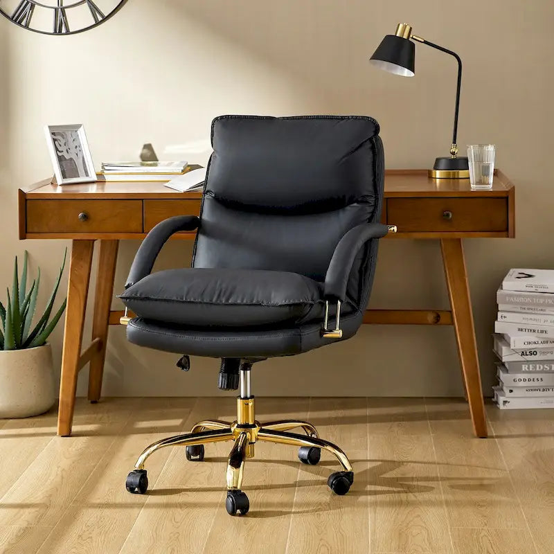 Sedia da ufficio Leona moderna in similpelle, girevole, con base a rotelle, altezza e inclinazione regolabili, di HULALA HOME