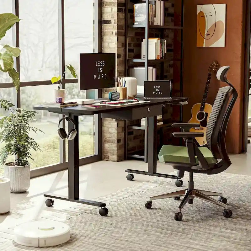 Scrivania regolabile in altezza FEZIBO con cassetto, Scrivania elettrica con altezza regolabile, Scrivania per ufficio e casa, Postazione di lavoro ergonomica