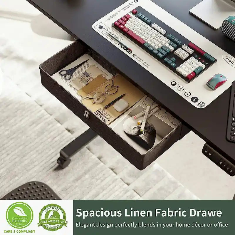 Scrivania regolabile in altezza FEZIBO con cassetto, Scrivania elettrica con altezza regolabile, Scrivania per ufficio e casa, Postazione di lavoro ergonomica