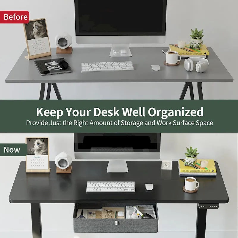 Scrivania regolabile in altezza FEZIBO con cassetto, Scrivania elettrica con altezza regolabile, Scrivania per ufficio e casa, Postazione di lavoro ergonomica