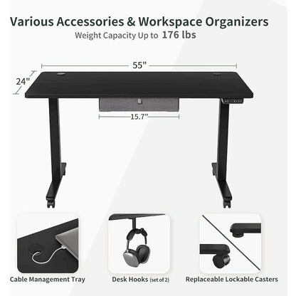 Scrivania regolabile in altezza FEZIBO con cassetto, Scrivania elettrica con altezza regolabile, Scrivania per ufficio e casa, Postazione di lavoro ergonomica