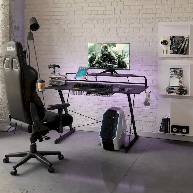 Scrivania da Gaming con Ripiani Techni Sport Carbon Computer
