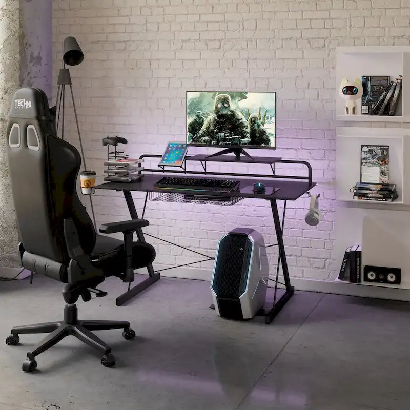 Scrivania da Gaming con Ripiani Techni Sport Carbon Computer