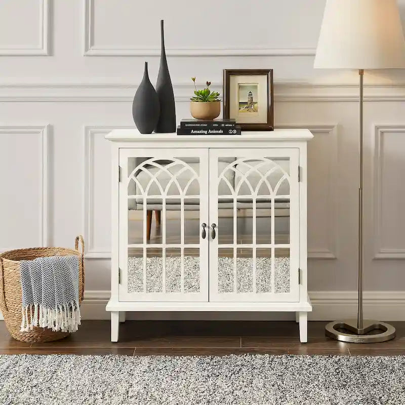 Credenza d'accento in legno con ante a specchio