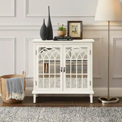 Credenza d'accento in legno con ante a specchio