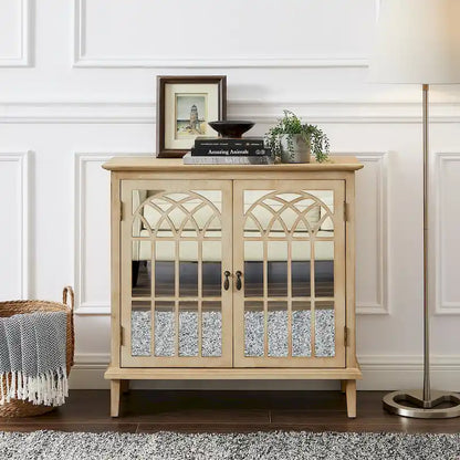  Wood Accent Cabinet with Mirrored Doors Sideboard Buffet