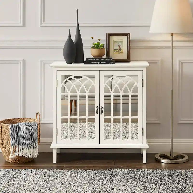 Credenza d'accento in legno con ante a specchio