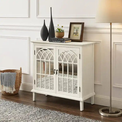 Credenza d'accento in legno con ante a specchio