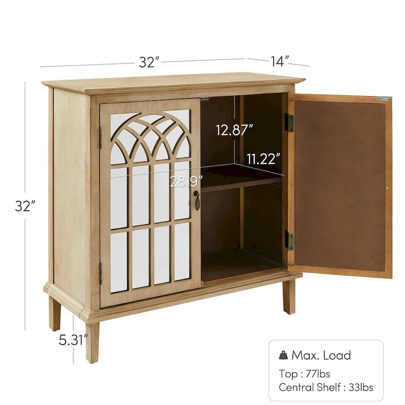 Credenza d'accento in legno con ante a specchio