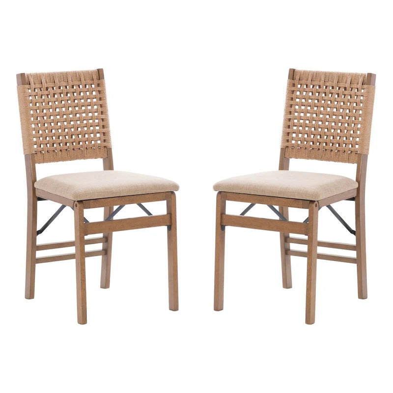 Sedia pieghevole da pranzo Joslyn Natural con schienale intrecciato (set di 2)