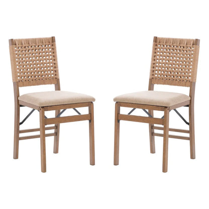 Sedia pieghevole da pranzo Joslyn Natural con schienale intrecciato (set di 2)