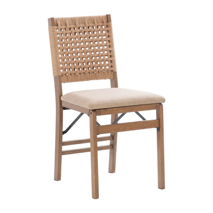 Sedia pieghevole da pranzo Joslyn Natural con schienale intrecciato (set di 2)
