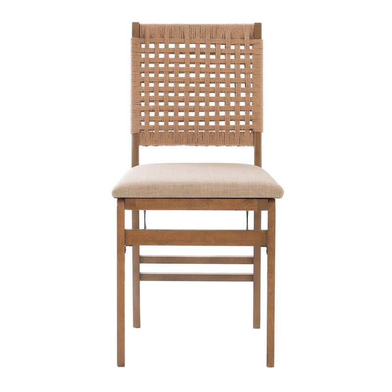 Sedia pieghevole da pranzo Joslyn Natural con schienale intrecciato (set di 2)