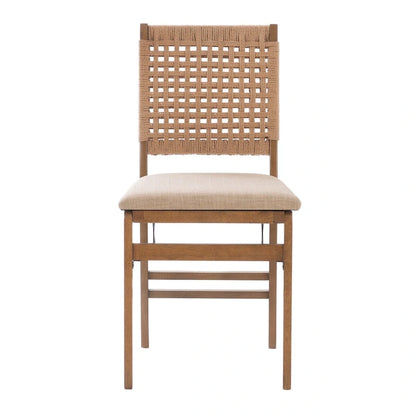 Sedia pieghevole da pranzo Joslyn Natural con schienale intrecciato (set di 2)