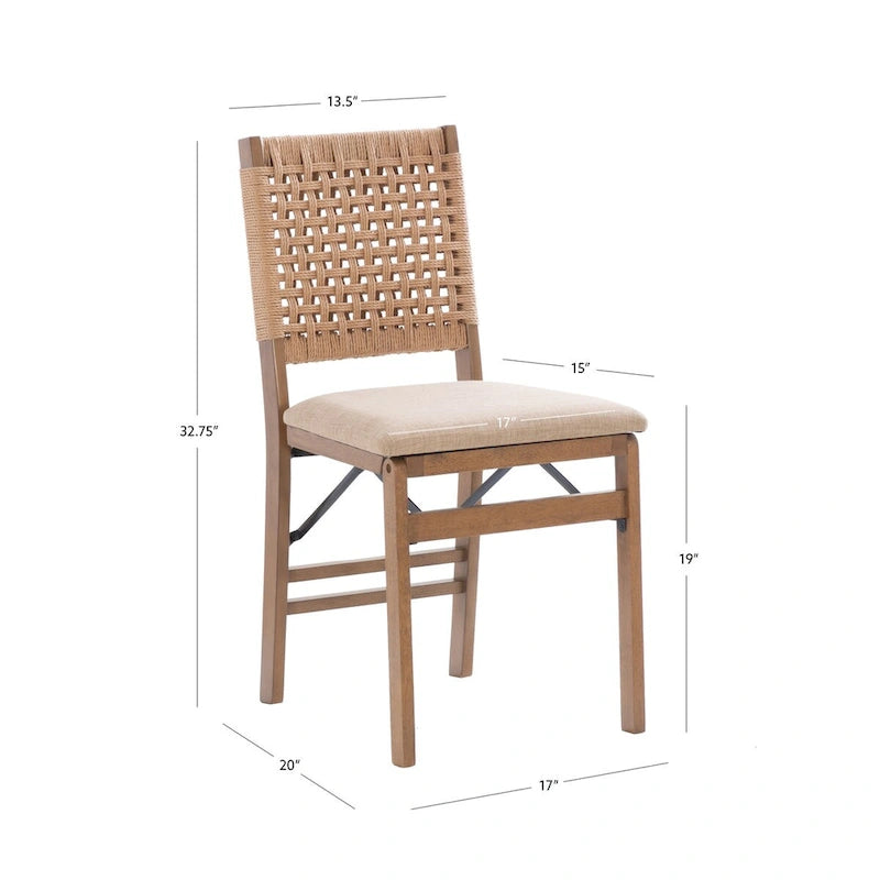 Sedia pieghevole da pranzo Joslyn Natural con schienale intrecciato (set di 2)