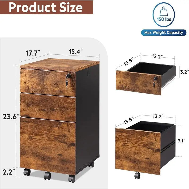 Classificatore a 3 cassetti con serratura - 17,7P x 15,5L x 25,8A