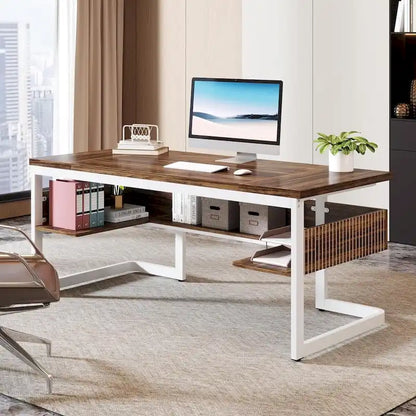 Scrivania Direzionale 63 con Scaffali, Scrivania per Computer per Ufficio Domestico