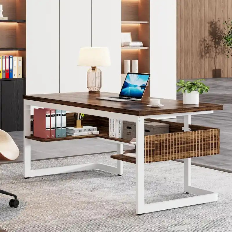 Scrivania Direzionale 63 con Scaffali, Scrivania per Computer per Ufficio Domestico