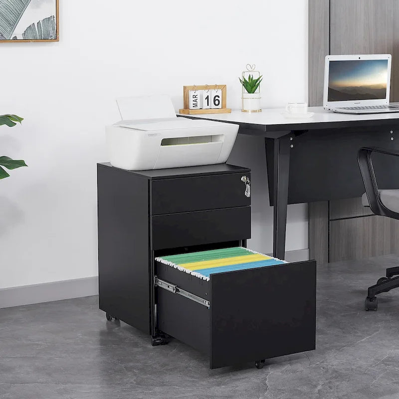 Armadietto portadocumenti mobile a 3 cassetti con serratura Armadietto portadocumenti in acciaio per documenti formato Legale/Lettera/A4/F4, completamente assemblato con ruote