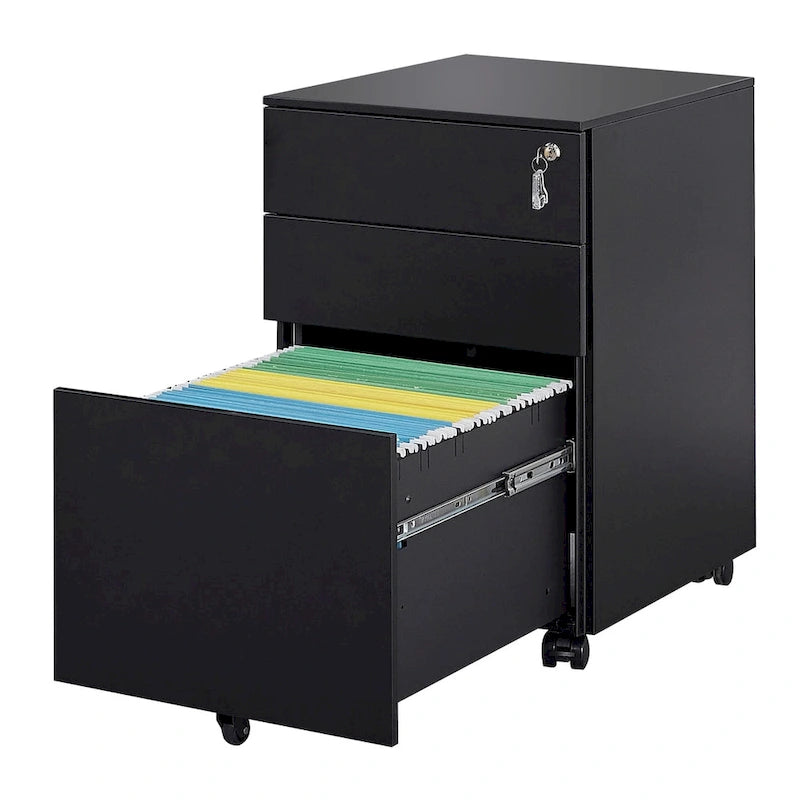 Armadietto portadocumenti mobile a 3 cassetti con serratura Armadietto portadocumenti in acciaio per documenti formato Legale/Lettera/A4/F4, completamente assemblato con ruote