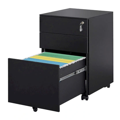 Armadietto portadocumenti mobile a 3 cassetti con serratura Armadietto portadocumenti in acciaio per documenti formato Legale/Lettera/A4/F4, completamente assemblato con ruote