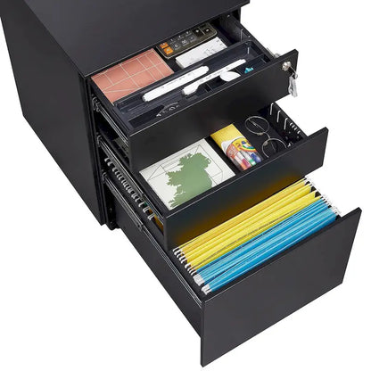 Armadietto portadocumenti mobile a 3 cassetti con serratura Armadietto portadocumenti in acciaio per documenti formato Legale/Lettera/A4/F4, completamente assemblato con ruote