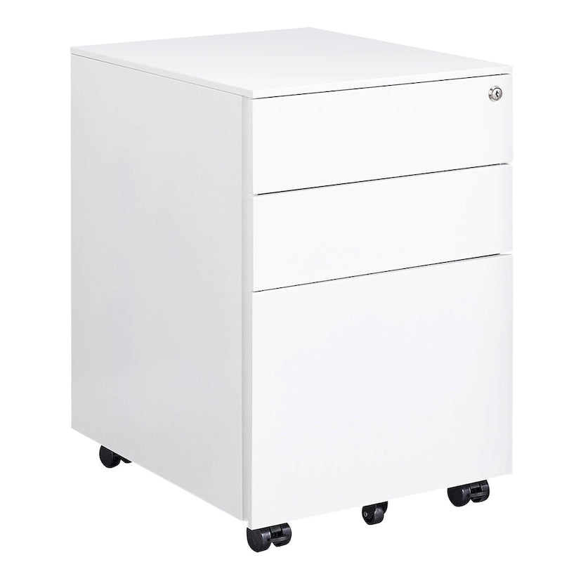 Armadietto portadocumenti mobile a 3 cassetti con serratura Armadietto portadocumenti in acciaio per documenti formato Legale/Lettera/A4/F4, completamente assemblato con ruote