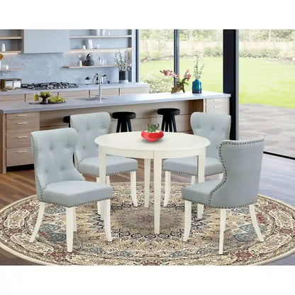  Dining Table Set- a Kitchen Table and Baby Blue Linen Fabric Parson Chairs, Linen White(Pieces Options)